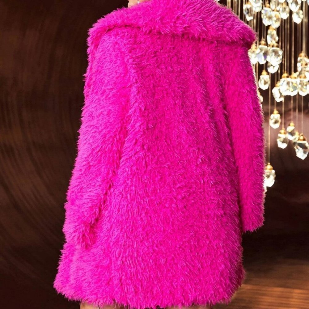RESTOCK! Faux Fur Open Front coat Jacket Pink - Picture 9 of 9